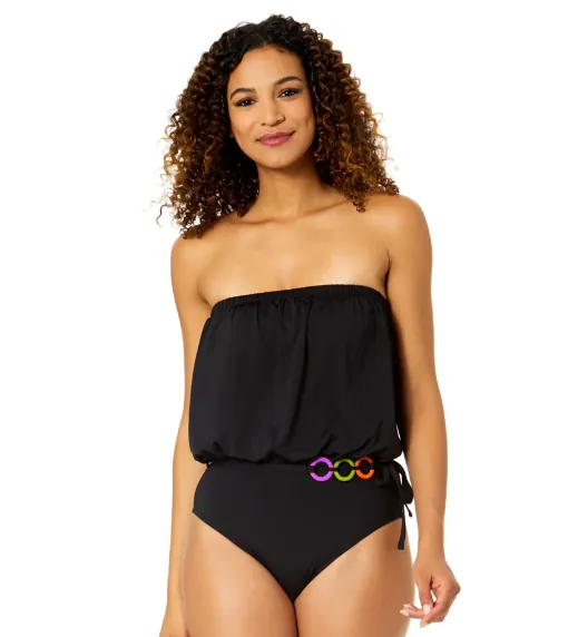 Mod Tropical Black Strapless Belted Ring One Piece